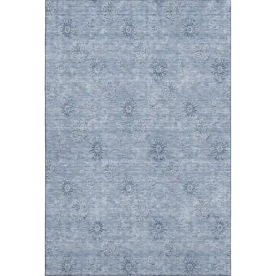 Sky Blue And Ivory Floral Washable Area Rug With UV Protection Photo 1