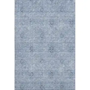 Photo of Sky Blue And Ivory Floral Washable Area Rug With UV Protection