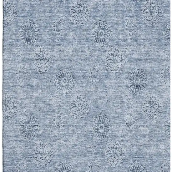 Sky Blue And Ivory Floral Washable Area Rug With UV Protection Photo 3