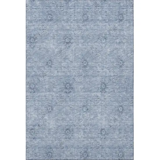 Sky Blue And Ivory Floral Washable Area Rug With UV Protection Photo 3