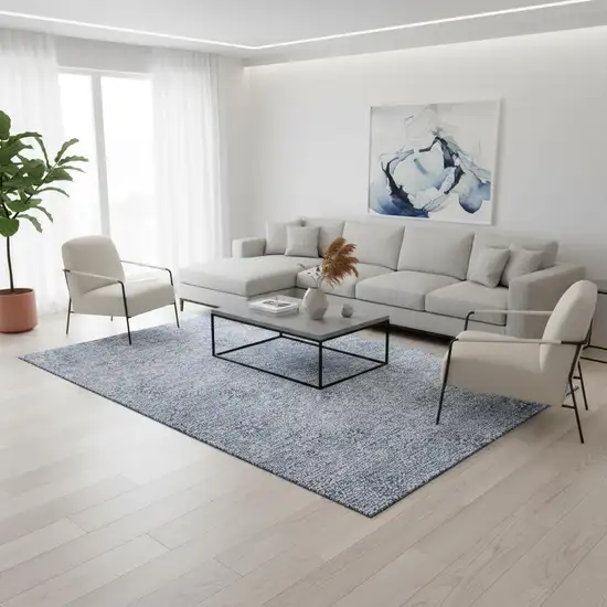 Sky Blue And Ivory Floral Washable Area Rug With UV Protection Photo 2