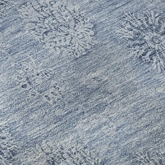 Sky Blue And Ivory Floral Washable Area Rug With UV Protection Photo 9