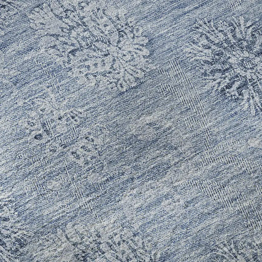 Sky Blue And Ivory Floral Washable Area Rug With UV Protection Photo 9