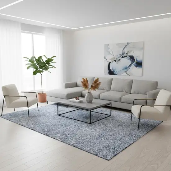 Sky Blue And Ivory Floral Washable Area Rug With UV Protection Photo 2