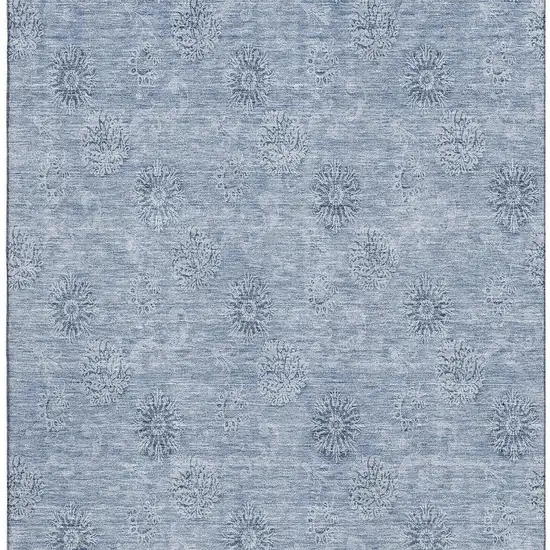 Sky Blue And Ivory Floral Washable Area Rug With UV Protection Photo 3
