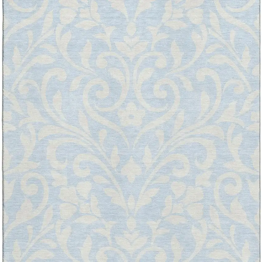 Sky Blue And Ivory Floral Washable Area Rug With UV Protection Photo 5