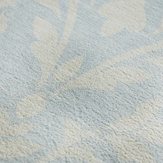 Sky Blue And Ivory Floral Washable Area Rug With UV Protection Photo 3
