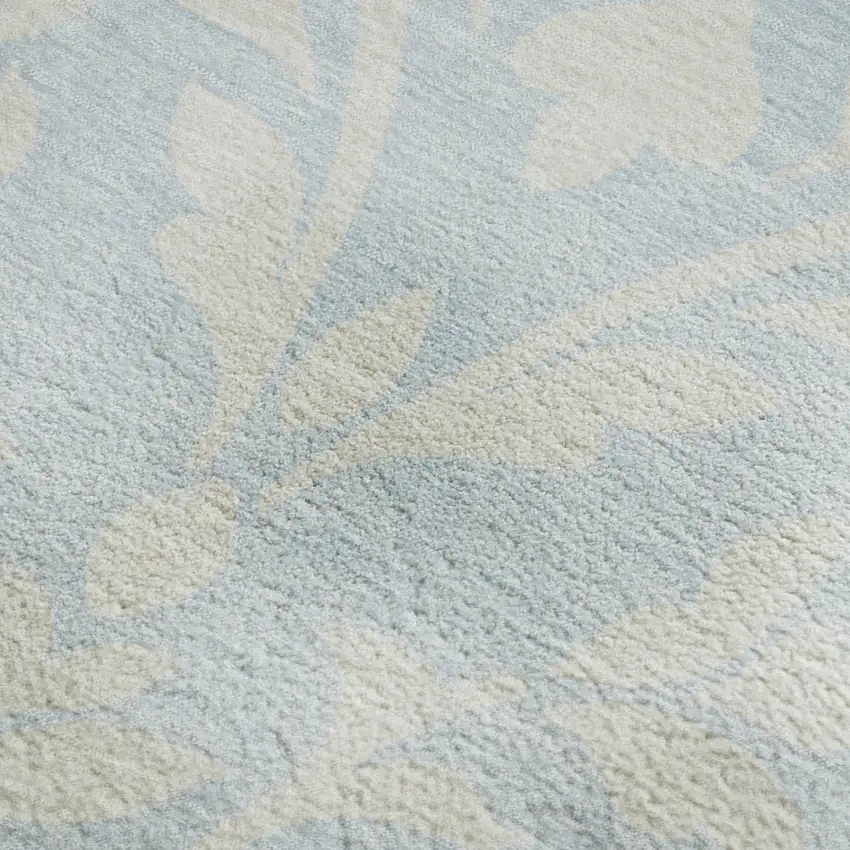 Sky Blue And Ivory Floral Washable Area Rug With UV Protection Photo 3