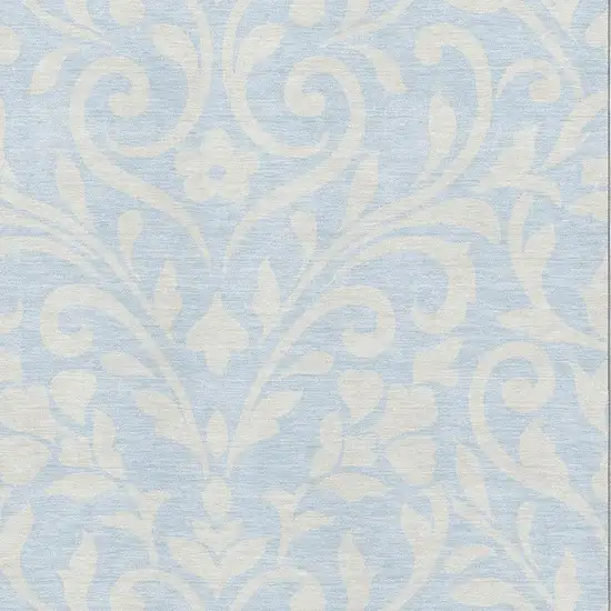 Sky Blue And Ivory Floral Washable Area Rug With UV Protection Photo 3