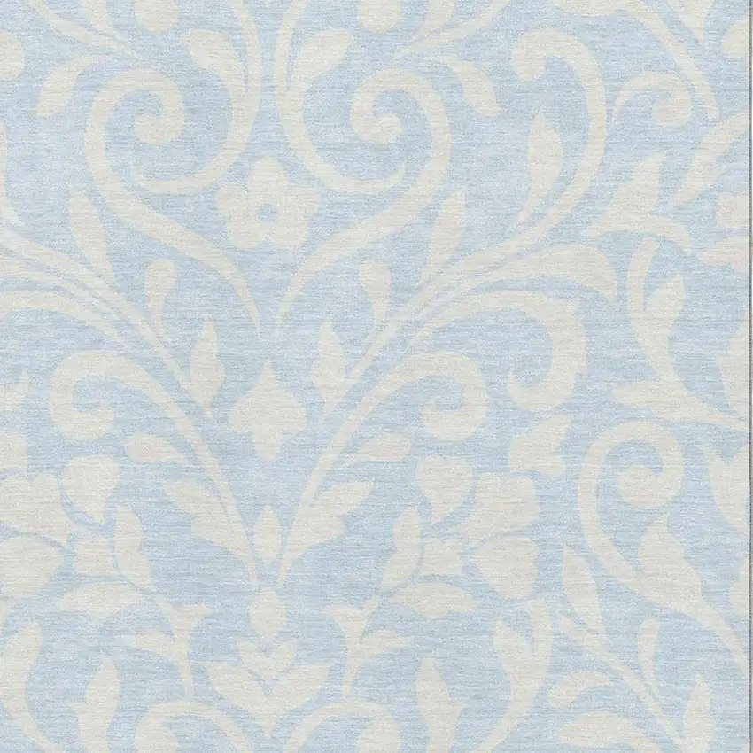 Sky Blue And Ivory Floral Washable Area Rug With UV Protection Photo 3