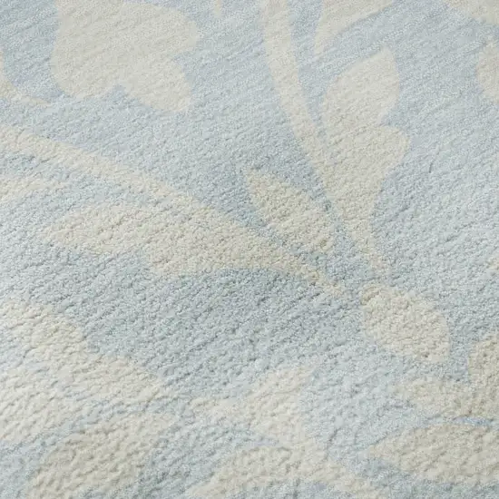 Sky Blue And Ivory Floral Washable Area Rug With UV Protection Photo 1