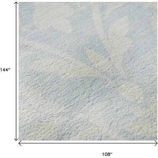 Sky Blue And Ivory Floral Washable Area Rug With UV Protection Photo 9
