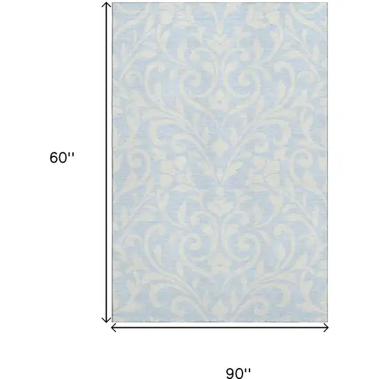 Sky Blue And Ivory Floral Washable Area Rug With UV Protection Photo 8