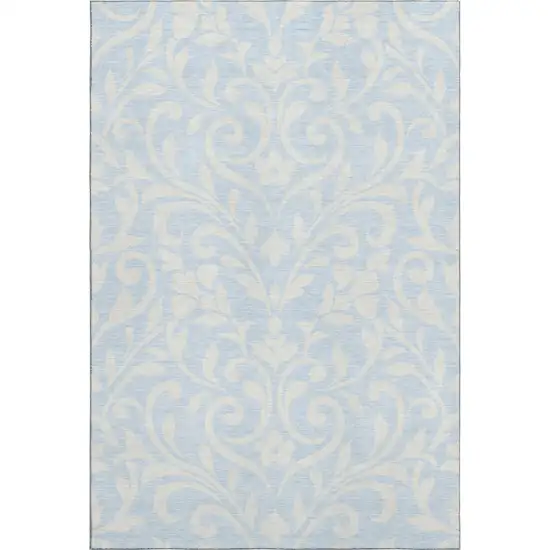 Sky Blue And Ivory Floral Washable Area Rug With UV Protection Photo 5