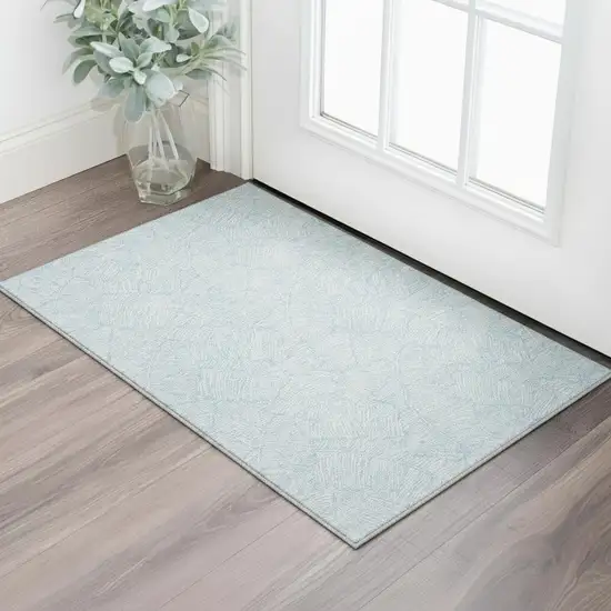 Sky Blue And Ivory Floral Washable Area Rug With UV Protection Photo 2