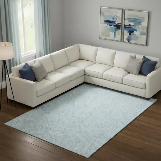 Sky Blue And Ivory Floral Washable Area Rug With UV Protection Photo 1