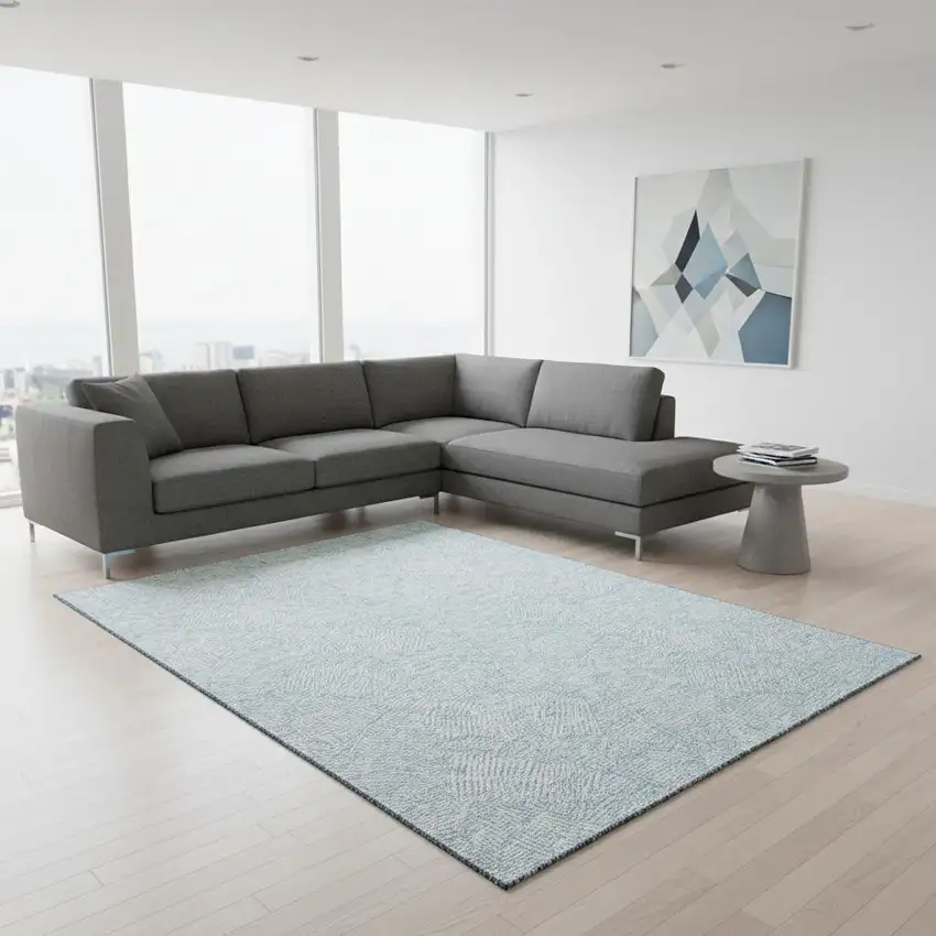 Sky Blue And Ivory Floral Washable Area Rug With UV Protection Photo 2