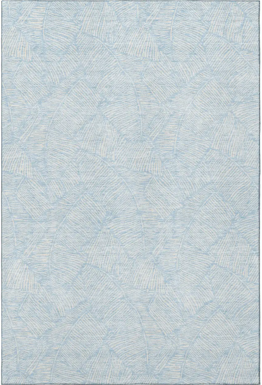 Sky Blue And Ivory Floral Washable Area Rug With UV Protection Photo 4
