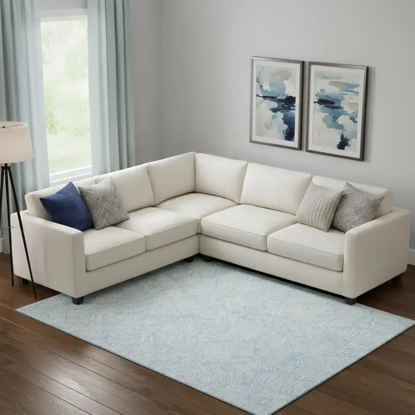 Sky Blue And Ivory Floral Washable Area Rug With UV Protection Photo 1