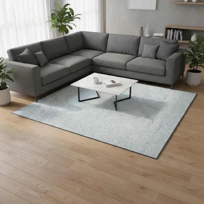 Sky Blue And Ivory Floral Washable Area Rug With UV Protection Photo 2