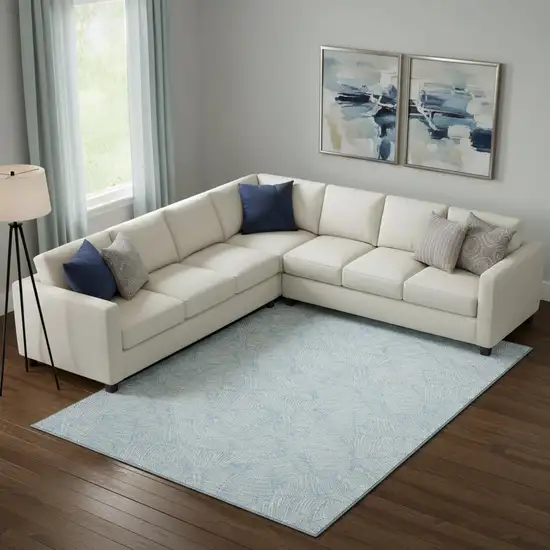 Sky Blue And Ivory Floral Washable Area Rug With UV Protection Photo 1