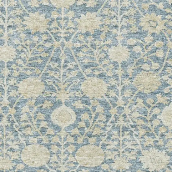Sky Blue And Ivory Floral Washable Area Rug With UV Protection Photo 3