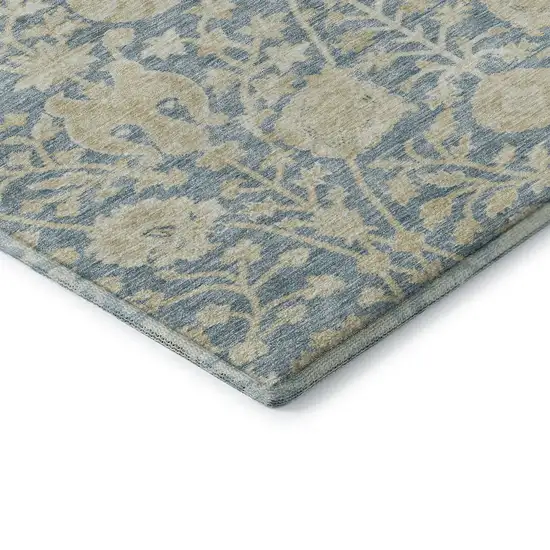 Sky Blue And Ivory Floral Washable Area Rug With UV Protection Photo 7
