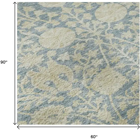 Sky Blue And Ivory Floral Washable Area Rug With UV Protection Photo 9