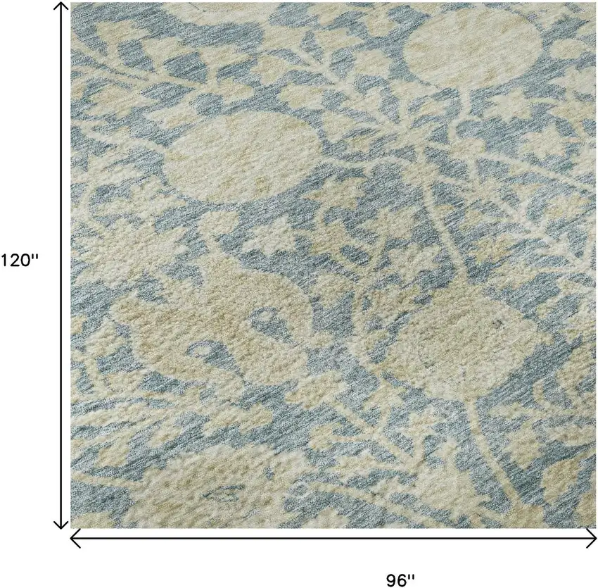 Sky Blue And Ivory Floral Washable Area Rug With UV Protection Photo 8