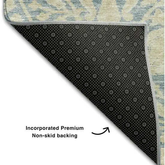 Sky Blue And Ivory Floral Washable Area Rug With UV Protection Photo 5