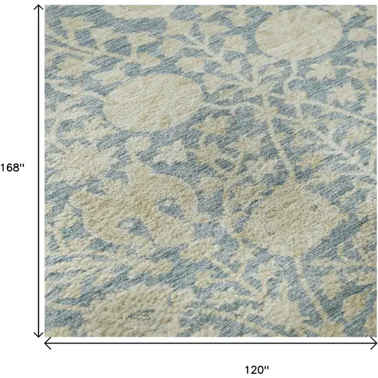 Sky Blue And Ivory Floral Washable Area Rug With UV Protection Photo 9