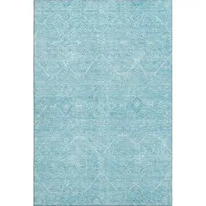 Photo of Sky Blue And Ivory Floral Washable Area Rug With UV Protection
