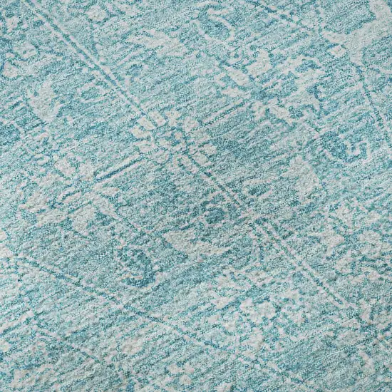 Sky Blue And Ivory Floral Washable Area Rug With UV Protection Photo 9