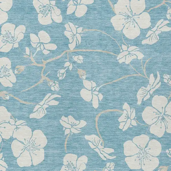 Sky Blue And Ivory Floral Washable Indoor Outdoor Area Rug Photo 5