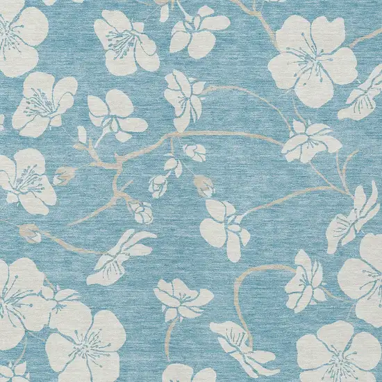 Sky Blue And Ivory Floral Washable Indoor Outdoor Area Rug Photo 5