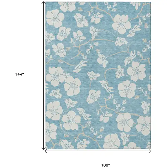 Sky Blue And Ivory Floral Washable Indoor Outdoor Area Rug Photo 3