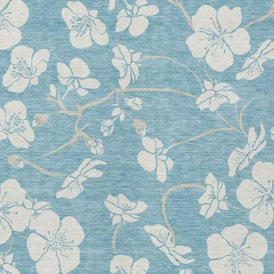 Sky Blue And Ivory Floral Washable Indoor Outdoor Area Rug Photo 5