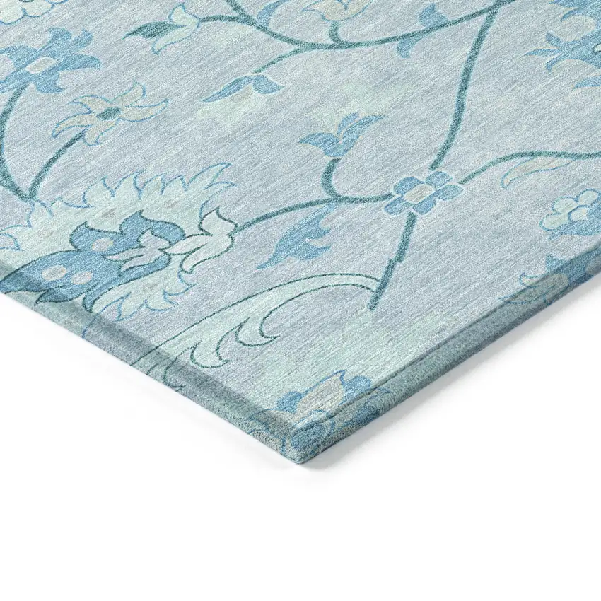 Sky Blue And Ivory Floral Washable Indoor Outdoor Area Rug Photo 3
