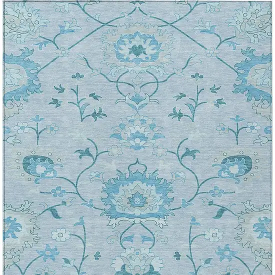 Sky Blue And Ivory Floral Washable Indoor Outdoor Area Rug Photo 5