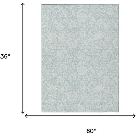 Sky Blue And Ivory Floral Washable Indoor Outdoor Area Rug Photo 6