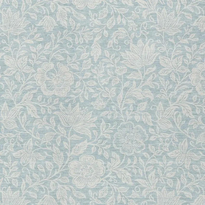 Sky Blue And Ivory Floral Washable Indoor Outdoor Area Rug Photo 3