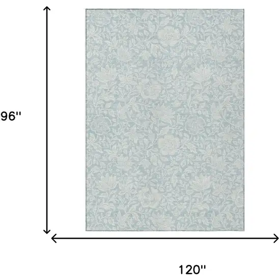 Sky Blue And Ivory Floral Washable Indoor Outdoor Area Rug Photo 6