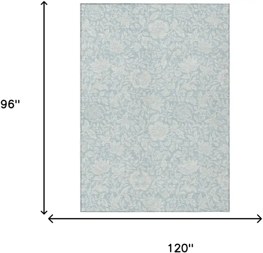 Sky Blue And Ivory Floral Washable Indoor Outdoor Area Rug Photo 6