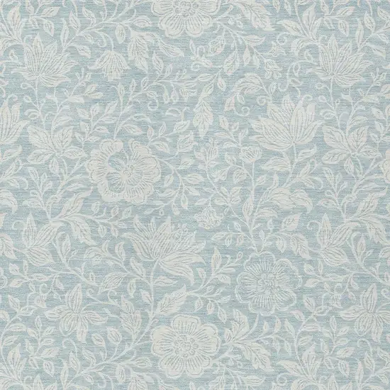 Sky Blue And Ivory Floral Washable Indoor Outdoor Area Rug Photo 2