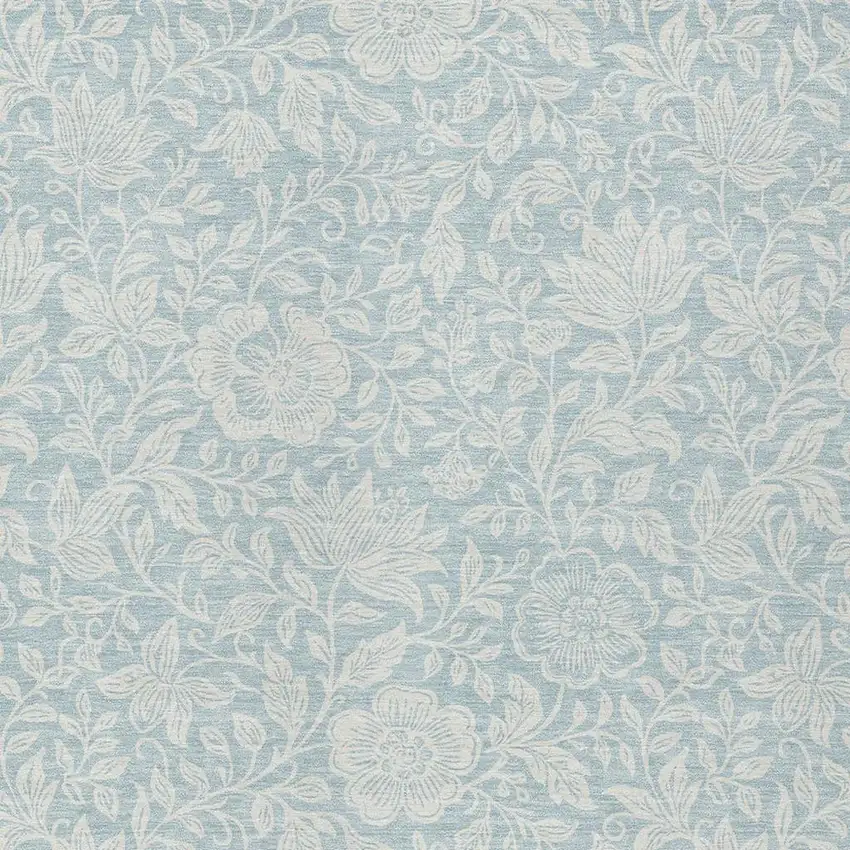 Sky Blue And Ivory Floral Washable Indoor Outdoor Area Rug Photo 2