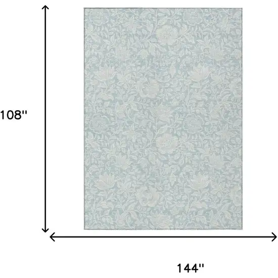 Sky Blue And Ivory Floral Washable Indoor Outdoor Area Rug Photo 6