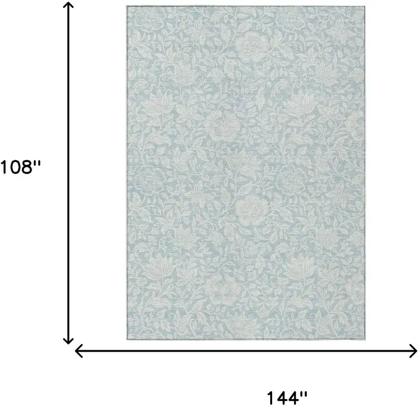 Sky Blue And Ivory Floral Washable Indoor Outdoor Area Rug Photo 6