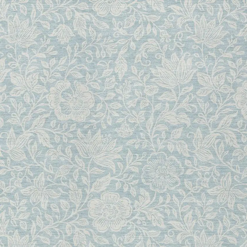 Sky Blue And Ivory Floral Washable Indoor Outdoor Area Rug Photo 2