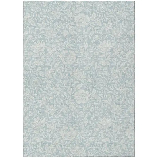 Sky Blue And Ivory Floral Washable Indoor Outdoor Area Rug Photo 1