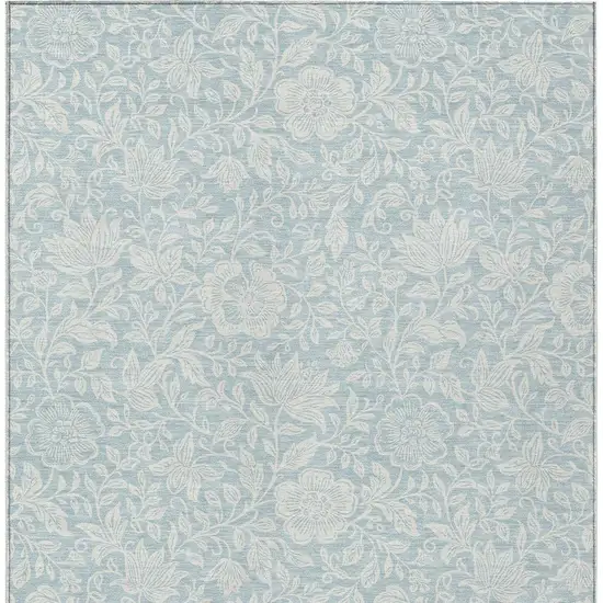Sky Blue And Ivory Floral Washable Indoor Outdoor Area Rug Photo 3